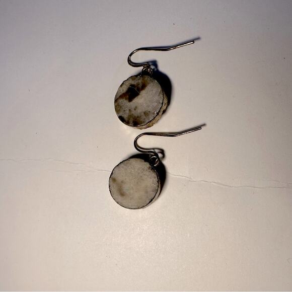 Druzy Stone Dangle Drop Earrings Round Circle Modern Contemorary Costume Jewelry - Picture 7 of 7